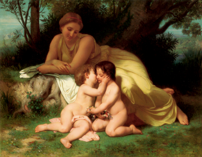  阿道夫·布格罗 Adolphe Bouguereau —— Young Woman Contemplating Two Embracing Children (1861)